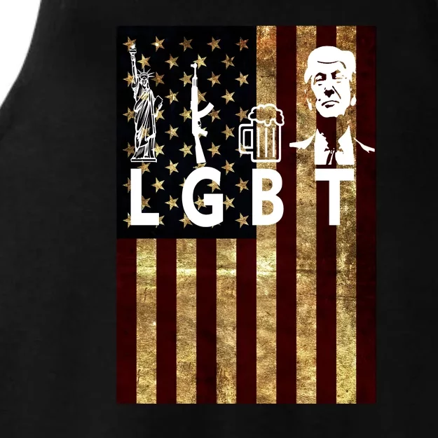 Donald Trump LGBT Liberity Guns Beer Trump USA Flag Ladies Tri-Blend Wicking Tank