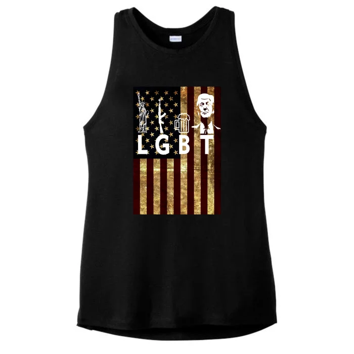 Donald Trump LGBT Liberity Guns Beer Trump USA Flag Ladies Tri-Blend Wicking Tank