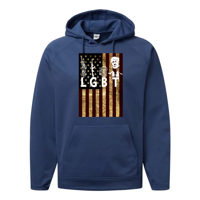 Donald Trump LGBT Liberity Guns Beer Trump USA Flag Performance Fleece Hoodie