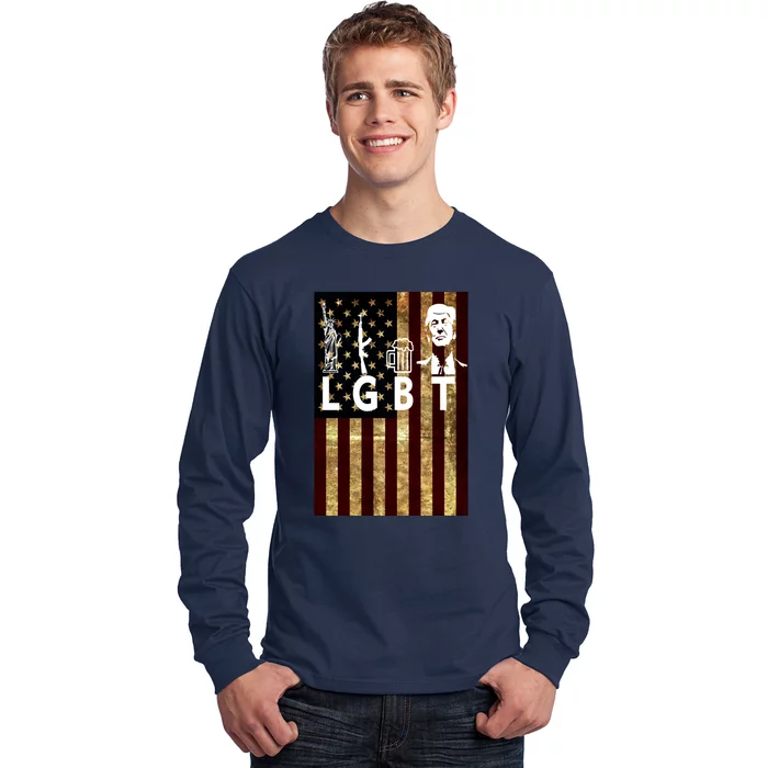 Donald Trump LGBT Liberity Guns Beer Trump USA Flag Long Sleeve Shirt