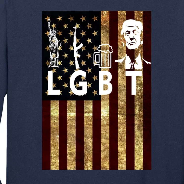 Donald Trump LGBT Liberity Guns Beer Trump USA Flag Long Sleeve Shirt