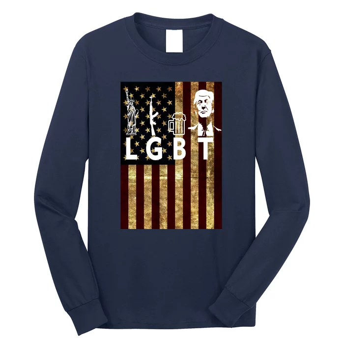 Donald Trump LGBT Liberity Guns Beer Trump USA Flag Long Sleeve Shirt