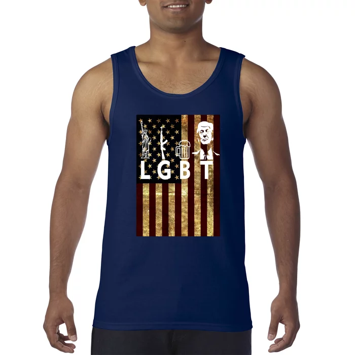 Donald Trump LGBT Liberity Guns Beer Trump USA Flag Tank Top