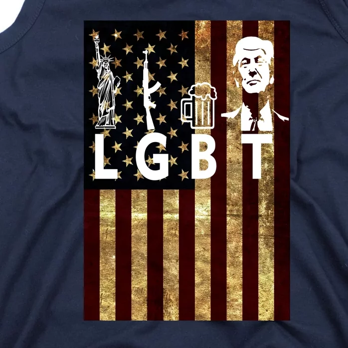 Donald Trump LGBT Liberity Guns Beer Trump USA Flag Tank Top