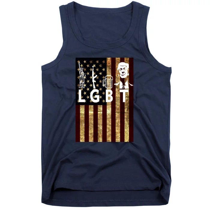 Donald Trump LGBT Liberity Guns Beer Trump USA Flag Tank Top