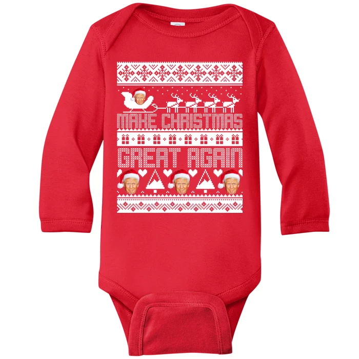 Donald Trump Make Christmas Great Again Ugly Christmas Baby Long Sleeve Bodysuit