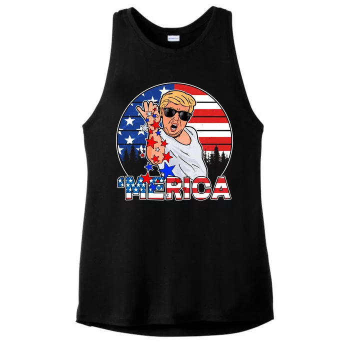 Donald Trump Merica Salt Bae Ladies Tri-Blend Wicking Tank