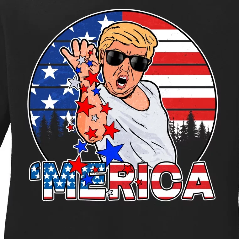 Donald Trump Merica Salt Bae Ladies Long Sleeve Shirt