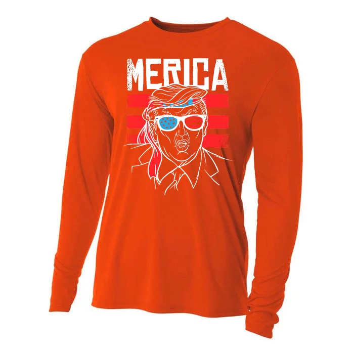 Donald Trump Merica USA Flag America Cooling Performance Long Sleeve Crew