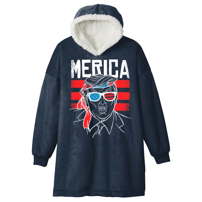 Donald Trump Merica USA Flag America Hooded Wearable Blanket