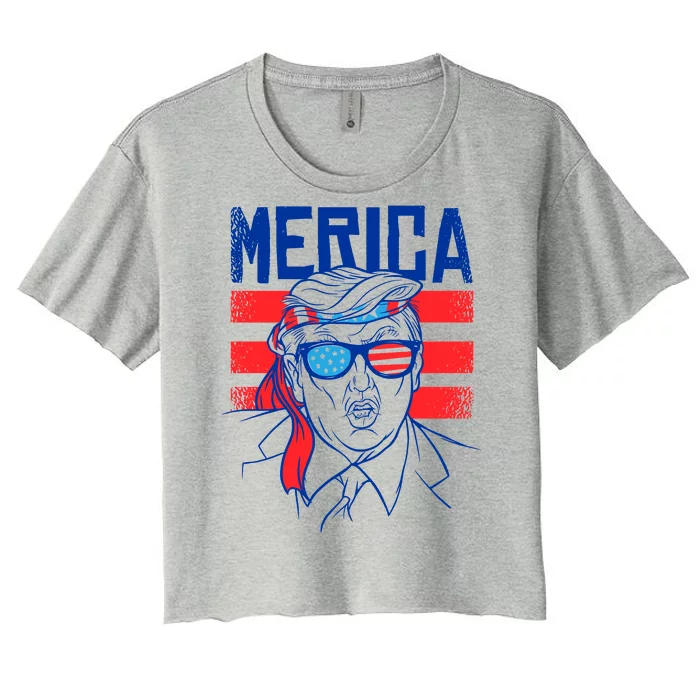 Donald Trump Merica USA Flag America Women's Crop Top Tee