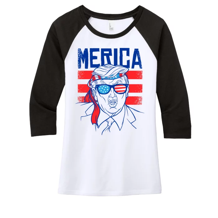 Donald Trump Merica USA Flag America Women's Tri-Blend 3/4-Sleeve Raglan Shirt