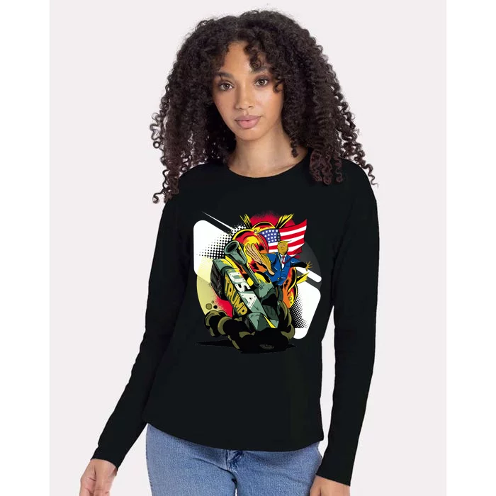 Donald Trump Riding Army Tank Womens Cotton Relaxed Long Sleeve T-Shirt