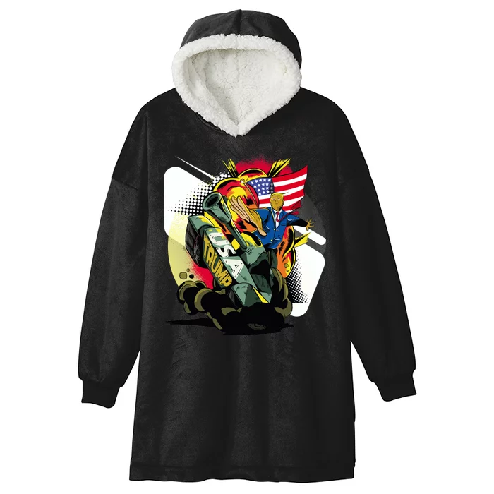 Donald Trump Riding Army Tank Hooded Wearable Blanket