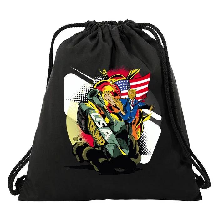 Donald Trump Riding Army Tank Drawstring Bag