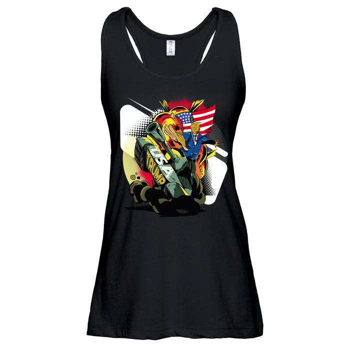 Donald Trump Riding Army Tank Ladies Essential Flowy Tank