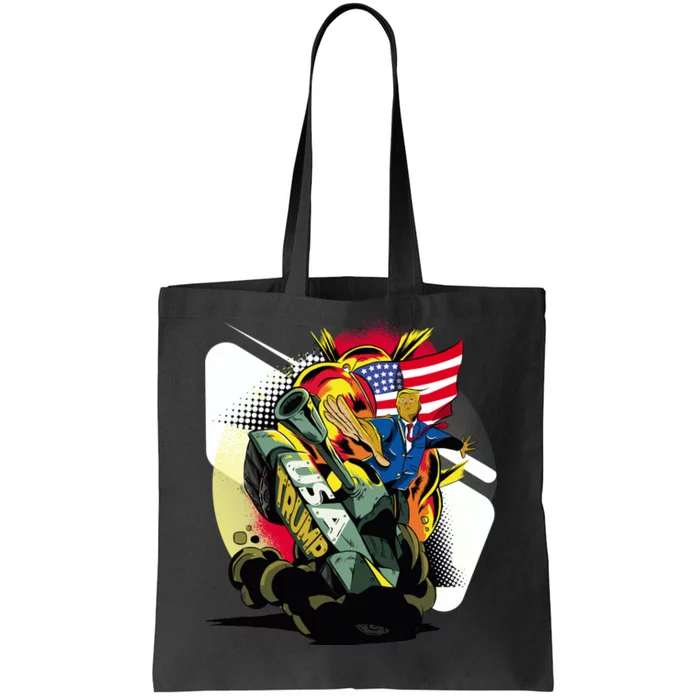 Donald Trump Riding Army Tank Tote Bag