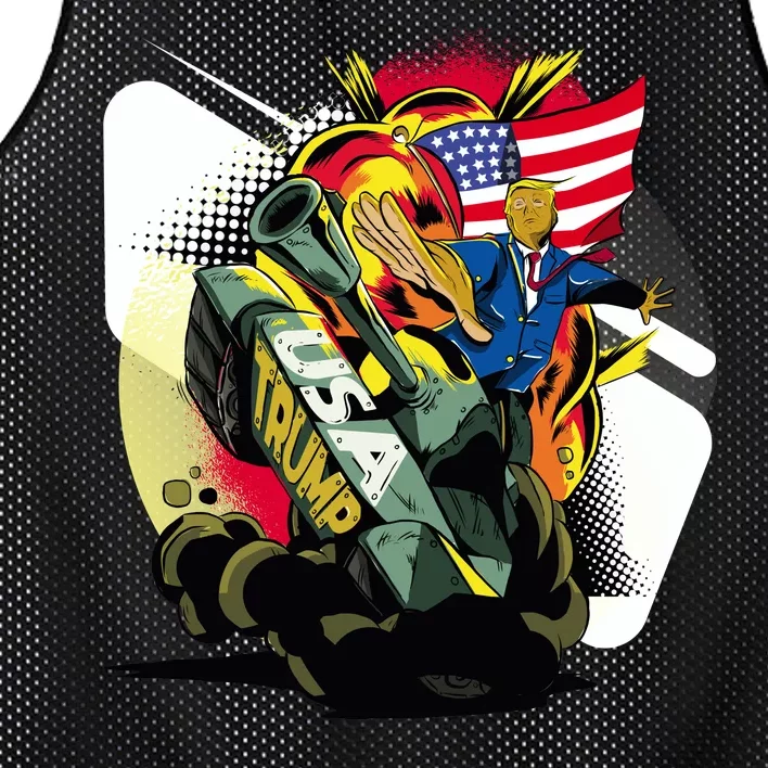 Donald Trump Riding Army Tank Mesh Reversible Basketball Jersey Tank