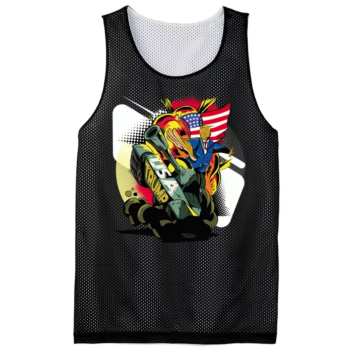 Donald Trump Riding Army Tank Mesh Reversible Basketball Jersey Tank