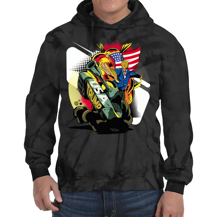 Donald Trump Riding Army Tank Tie Dye Hoodie