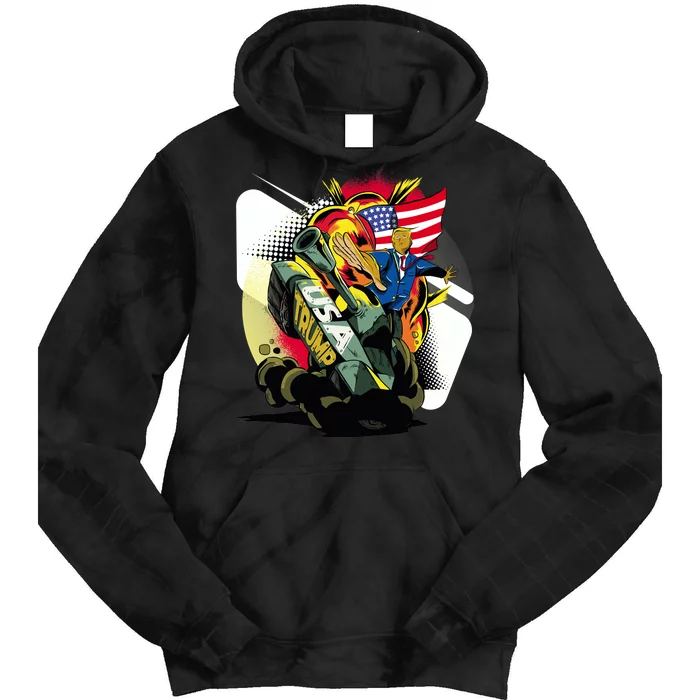 Donald Trump Riding Army Tank Tie Dye Hoodie