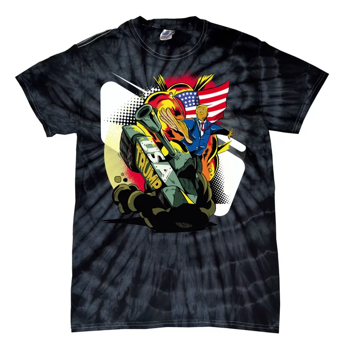 Donald Trump Riding Army Tank Tie-Dye T-Shirt