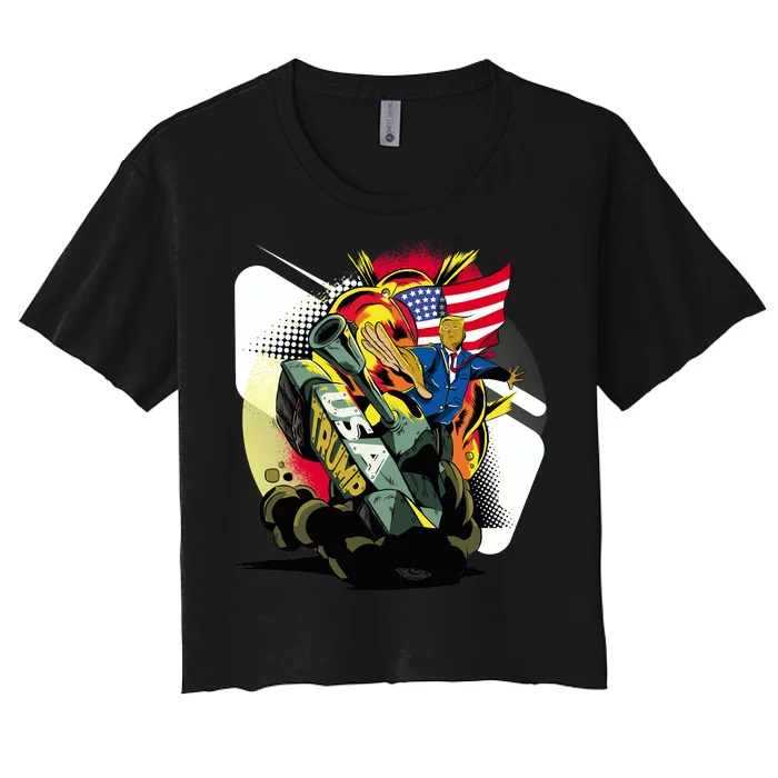 Donald Trump Riding Army Tank Women's Crop Top Tee