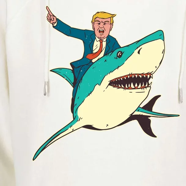 Donald Trump Riding Shark Womens Funnel Neck Pullover Hood