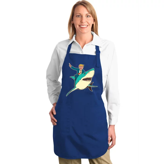 Donald Trump Riding Shark Full-Length Apron With Pocket