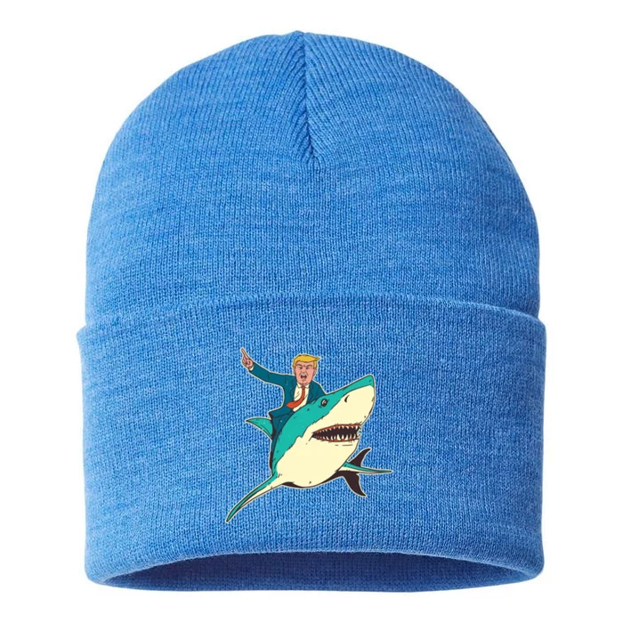 Donald Trump Riding Shark Sustainable Knit Beanie