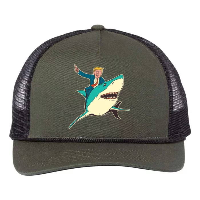 Donald Trump Riding Shark Retro Rope Trucker Hat Cap