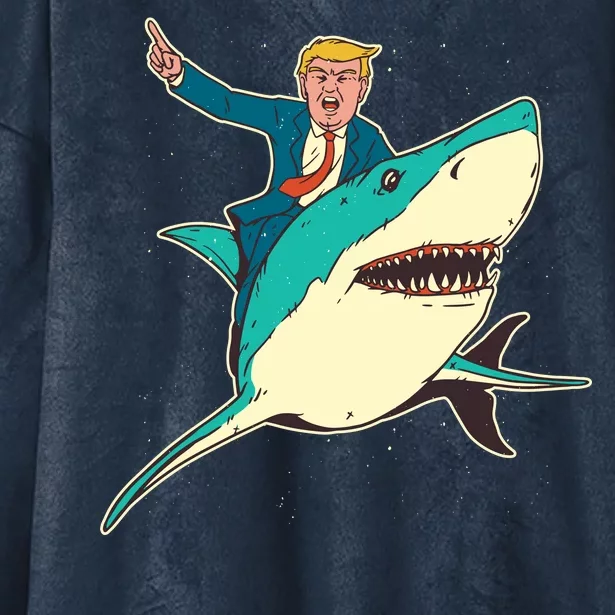 Donald Trump Riding Shark Hooded Wearable Blanket