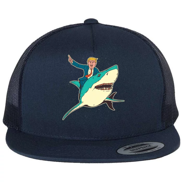 Donald Trump Riding Shark Flat Bill Trucker Hat