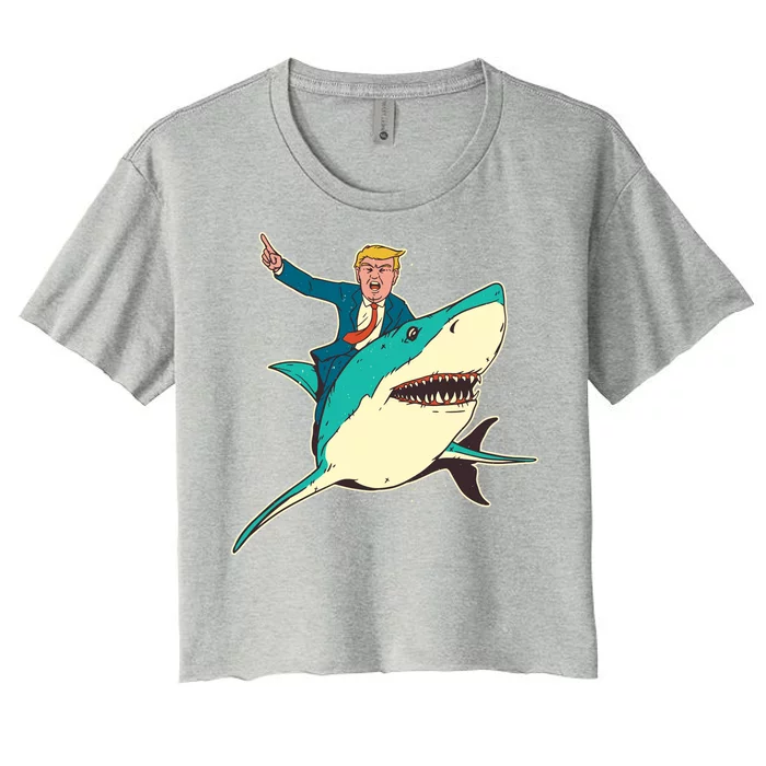 Donald Trump Riding Shark Women's Crop Top Tee