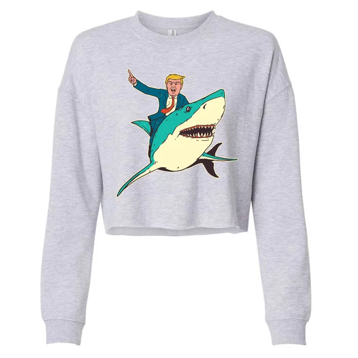 Donald Trump Riding Shark Cropped Pullover Crew