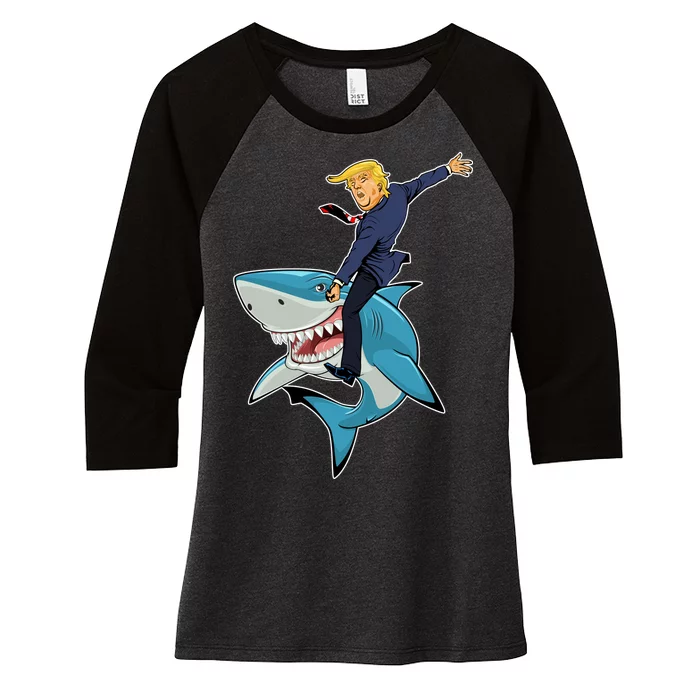 Donald Trump Shark President Women's Tri-Blend 3/4-Sleeve Raglan Shirt