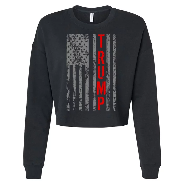 Donald Trump Vintage USA Flag Cropped Pullover Crew