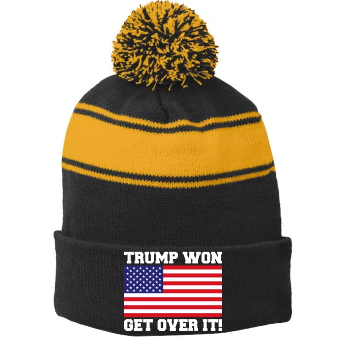 Donald Trump Won Get Over It! USA Flag 45th President Stripe Pom Pom Beanie