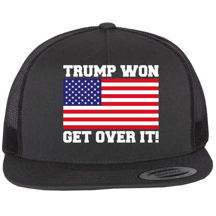 Donald Trump Won Get Over It! USA Flag 45th President Flat Bill Trucker Hat