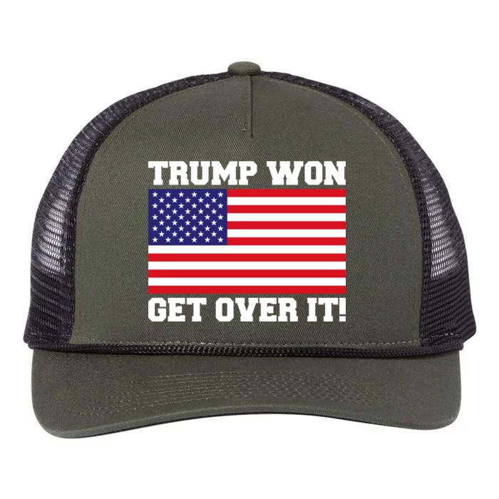 Donald Trump Won Get Over It! USA Flag 45th President Retro Rope Trucker Hat Cap