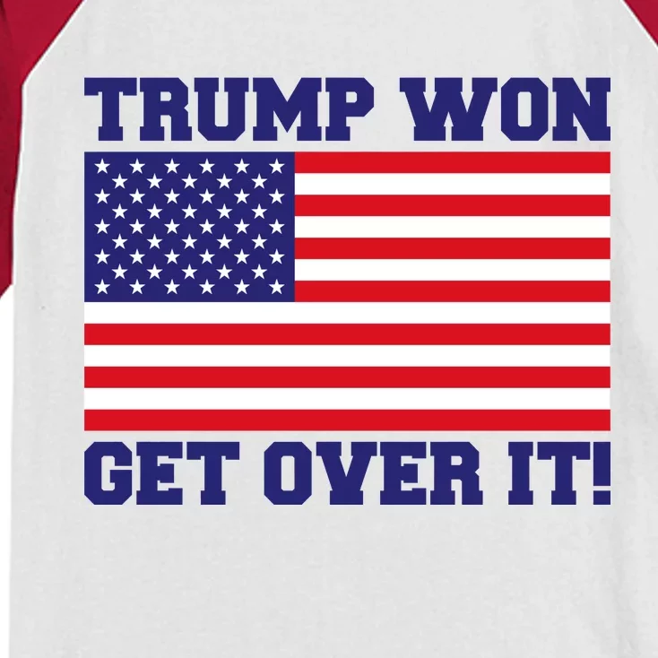 Donald Trump Won Get Over It! USA Flag 45th President Kids Colorblock Raglan Jersey