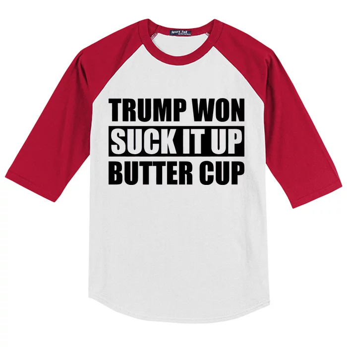 Donald Trump Won Suck It Up Butter Cup President Kids Colorblock Raglan Jersey