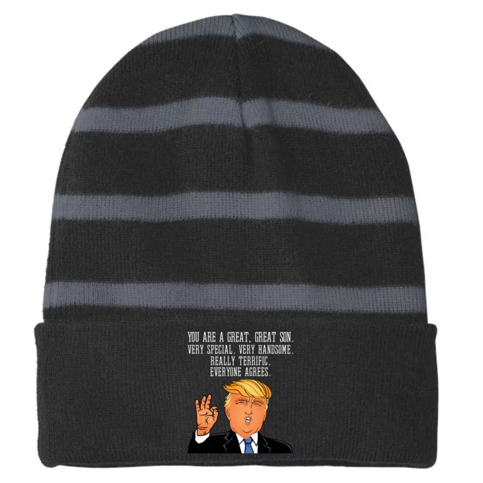 Donald Trump Your A Great Son Striped Beanie with Solid Band