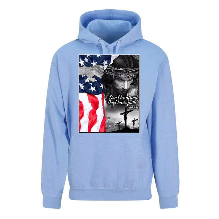 Don't Be Afraid Just Have Faith Mark 5:36 Jesus American Flag Unisex Surf Hoodie