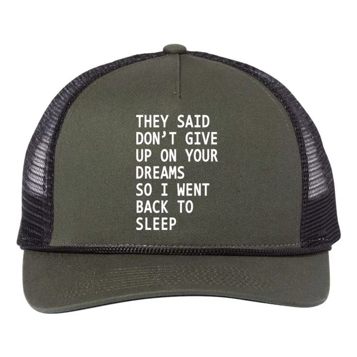 Don't Give Up On Your Dreams Back To Sleep Retro Rope Trucker Hat Cap