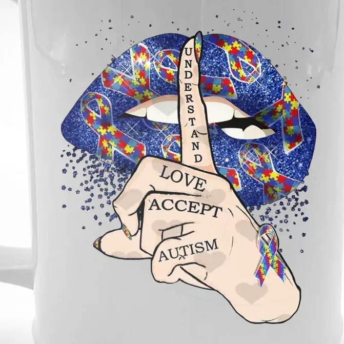 Don't Judge What You Don't Understand Autism Awareness Lip Front & Back Beer Stein