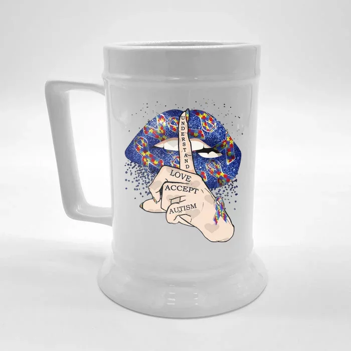 Don't Judge What You Don't Understand Autism Awareness Lip Front & Back Beer Stein