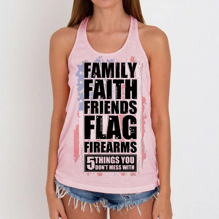 Don't Mess With Family Faith Friends Flag Firearms Women's Knotted Racerback Tank