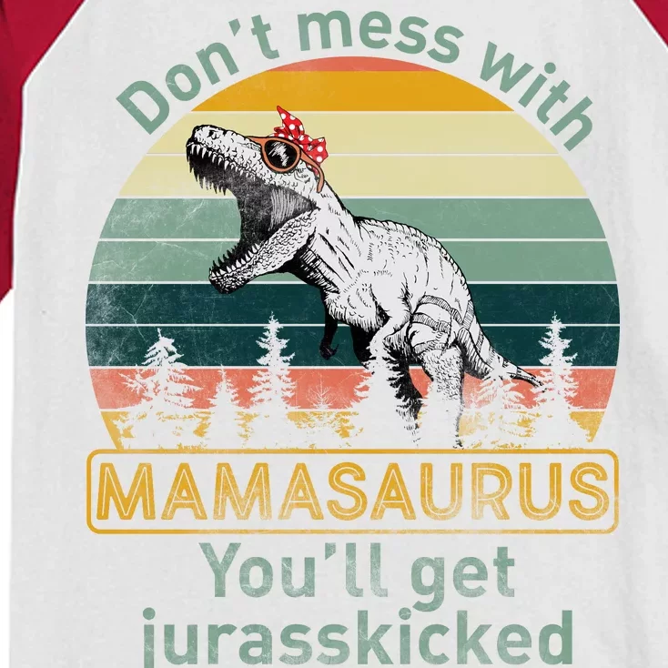 Don't Mess With Mamasaurus Jurrasskicked Kids Colorblock Raglan Jersey