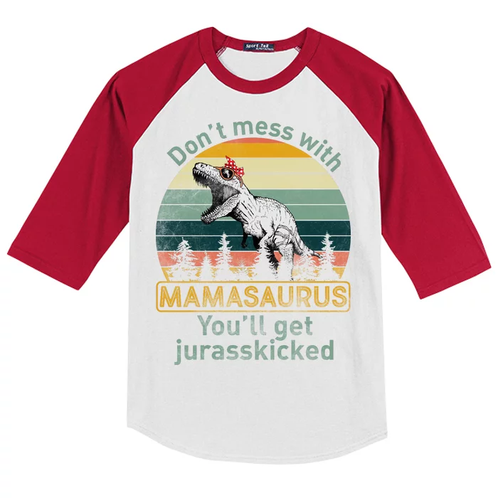 Don't Mess With Mamasaurus Jurrasskicked Kids Colorblock Raglan Jersey